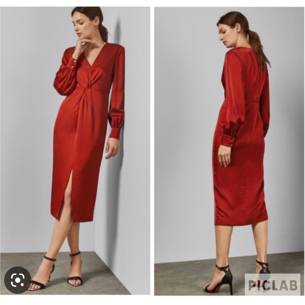 NWT - TED BAKER PENALO Twist Detail Bodycon Dress Red